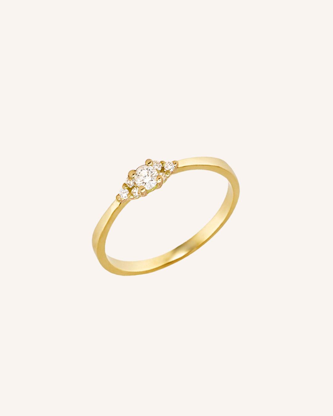 Anel Solitário Ouro 18K 7 Pedras Diamantes Aro Afinado - Montezza Joias
