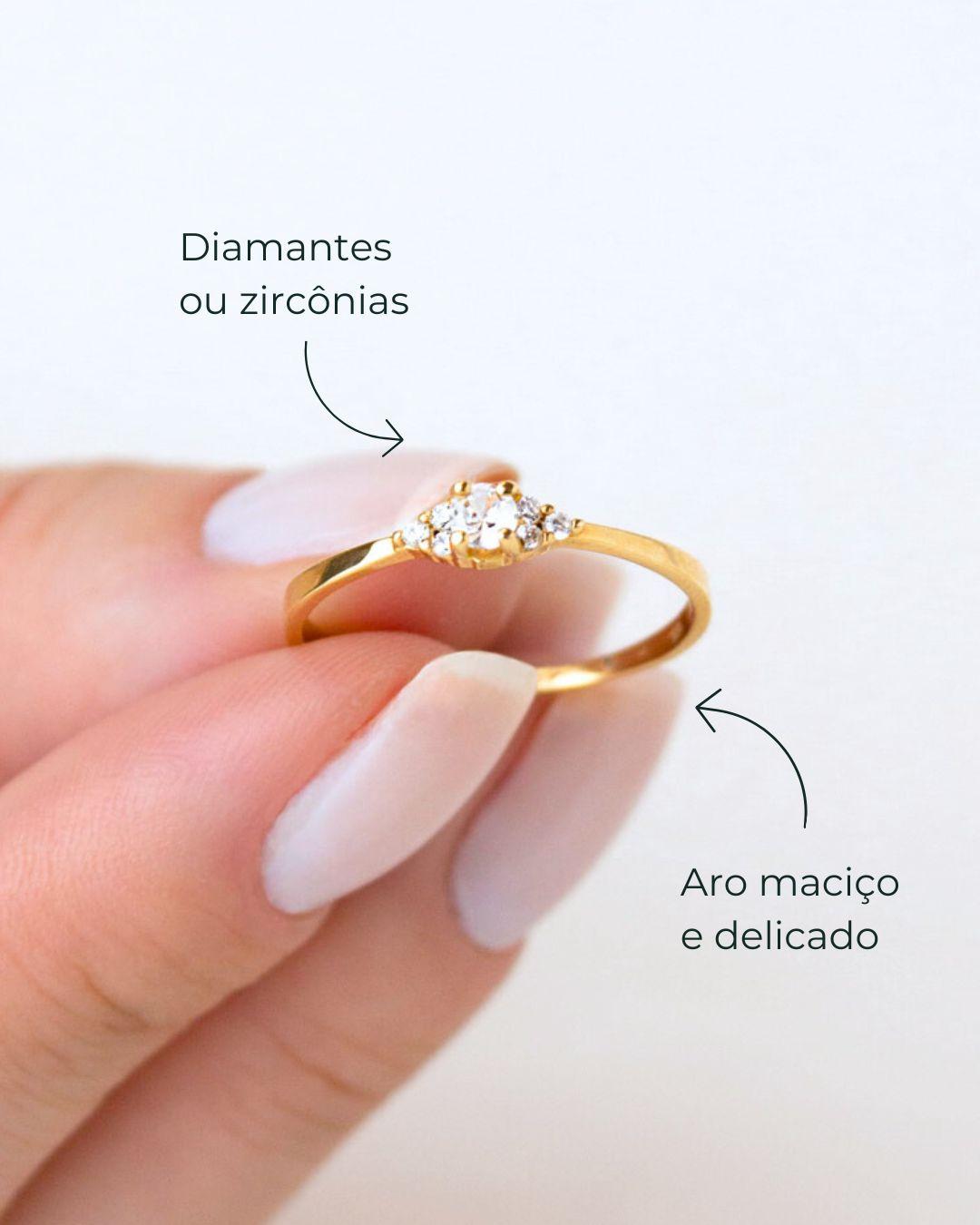 Anel Solitário Personalizado Ouro 18K 7 Pedras Aro Afinado
