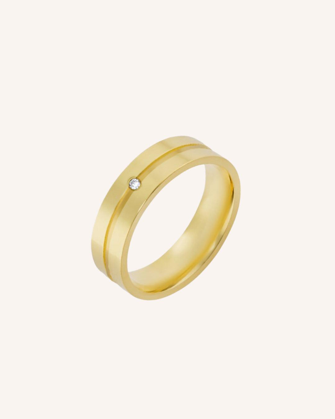 Aliança Personalizada Ouro 18K Anatômica | 6mm Reta com Friso e 1 Brilhante - Montezza Joias