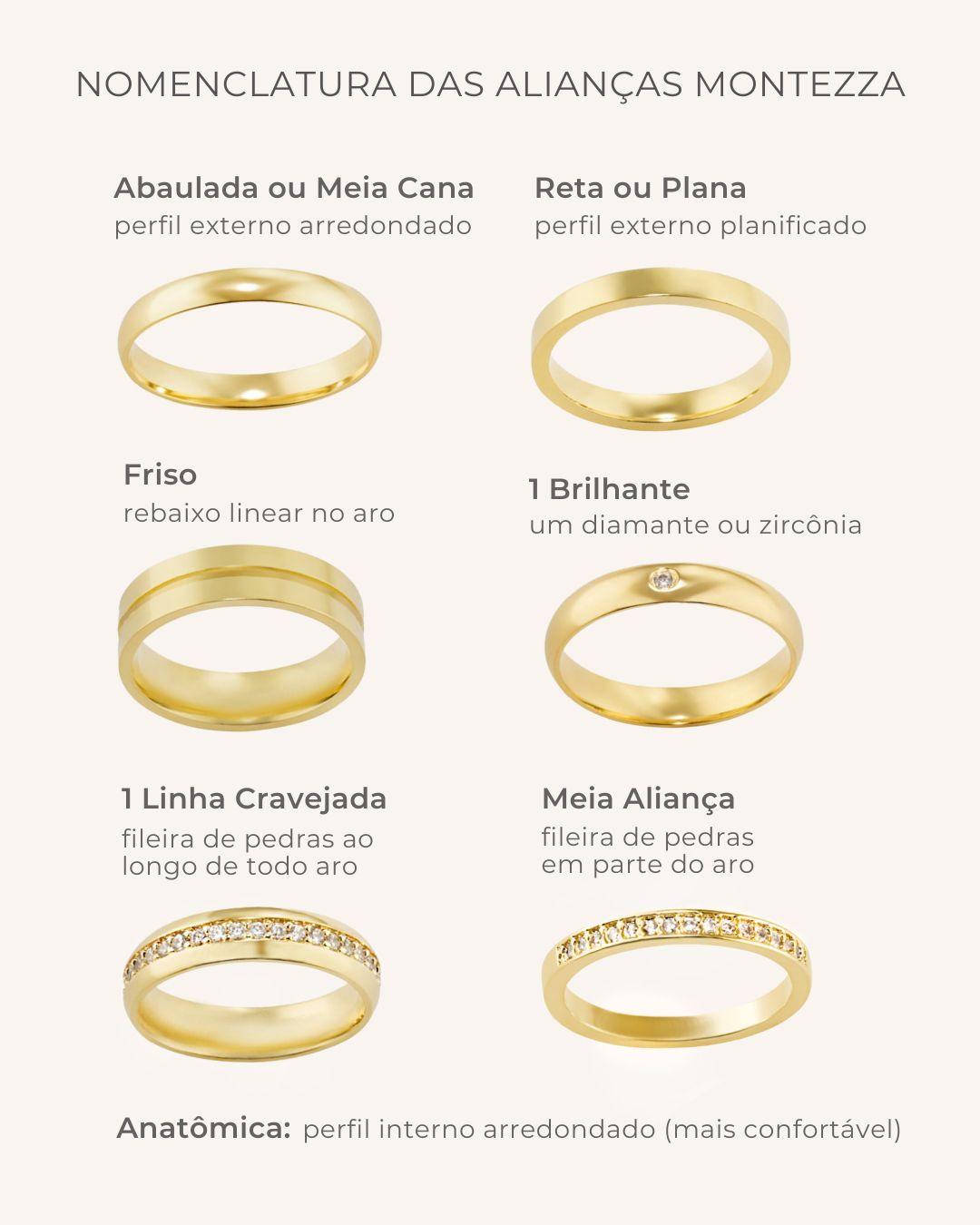 Aliança Personalizada Ouro 18K Anatômica | 6mm Reta com Friso e 1 Brilhante - Montezza Joias