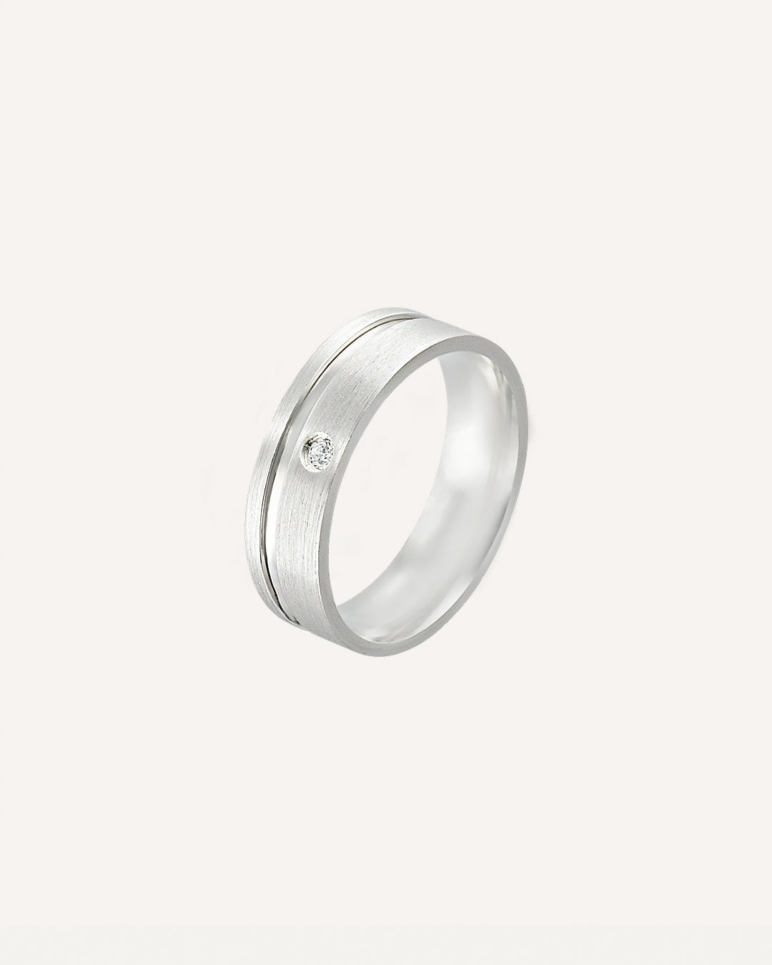 Aliança Namoro Prata 950 1 Zircônia Fosca Friso Lateral 6mm - Montezza Joias