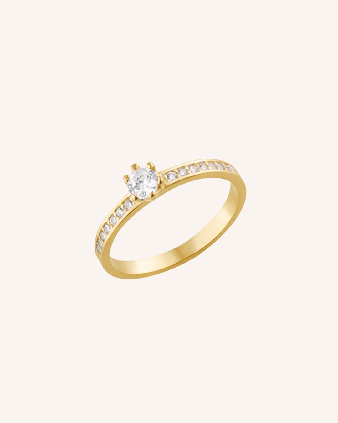 Anel Solitário Personalizado Ouro 18K Diamantes Aro Cravejado - Montezza Joias