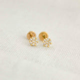 Brinco Baby Flor Pavê Diamantes Ouro 18K