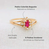 Anel Formatura Baguete Aro Duplo Ouro 18K