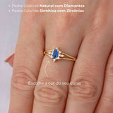 Anel Formatura Baguete Aro Duplo Ouro 18K