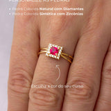 Anel Formatura Quadrado Aro Duplo Ouro 18K