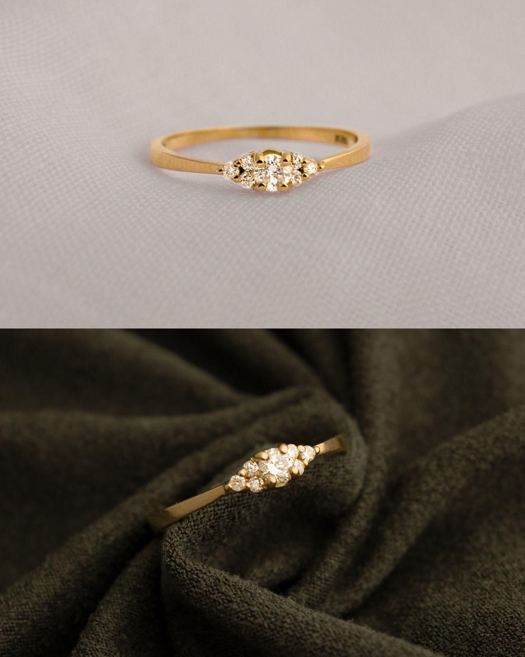 Anel Solitário Personalizado Ouro 18K 7 Pedras Aro Afinado