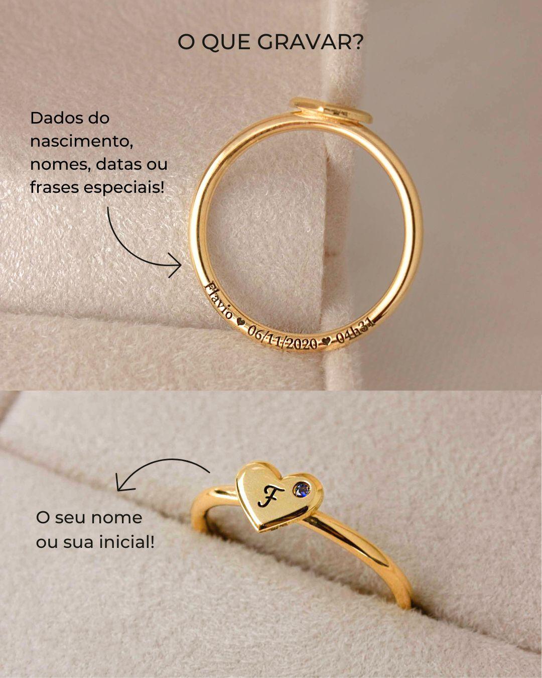 Anel Coração Personalizado Ouro 18K
