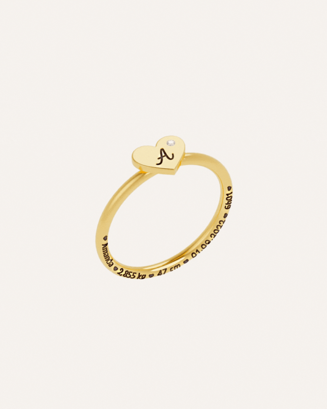 Anel Coração Personalizado Ouro 18K