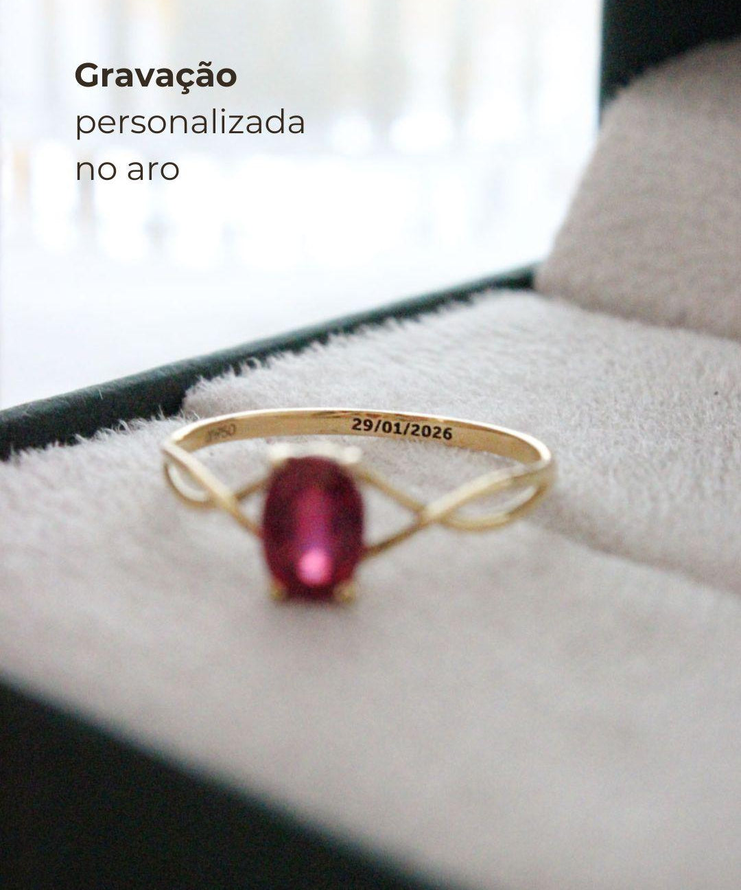 Anel de Formatura Solitário Oval Aro Trançado Personalizado Ouro 18K