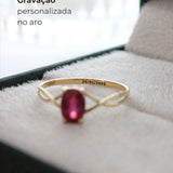 Anel de Formatura Solitário Oval Aro Trançado Personalizado Ouro 18K
