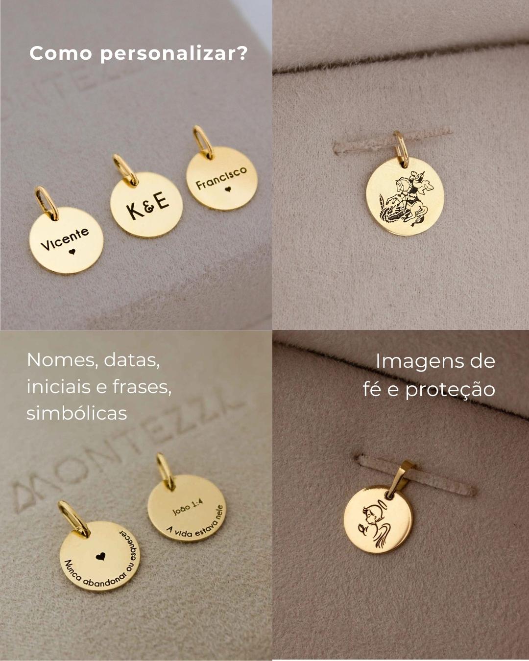 Pingente Personalizado Redondo Ouro 18K