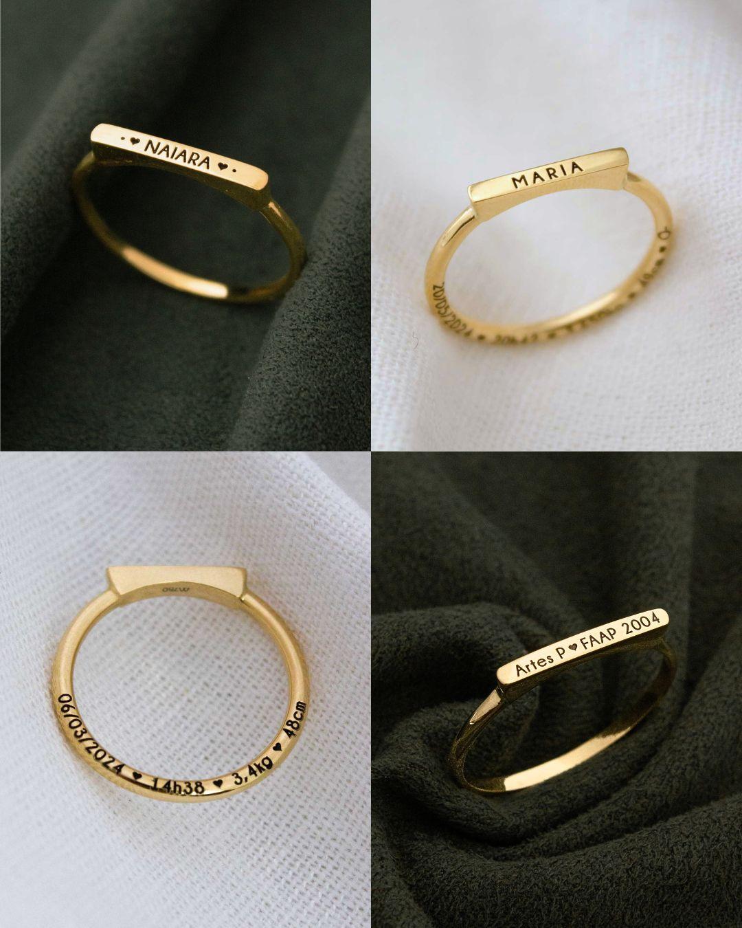 Anel Nome Personalizado Ouro 18K