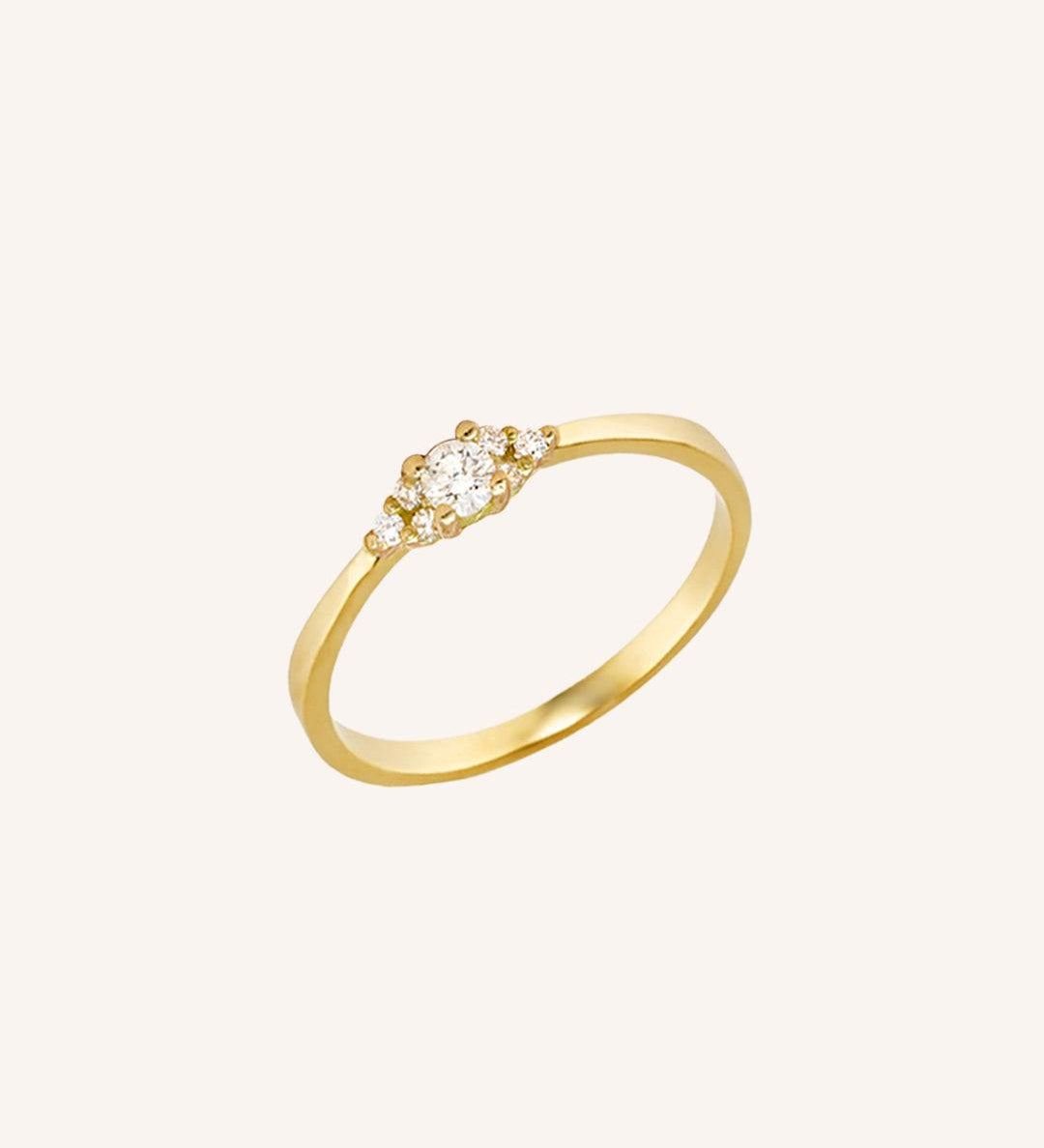 Anel Solitário Ouro 18K 7 Pedras Diamantes Aro Afinado - Montezza Joias