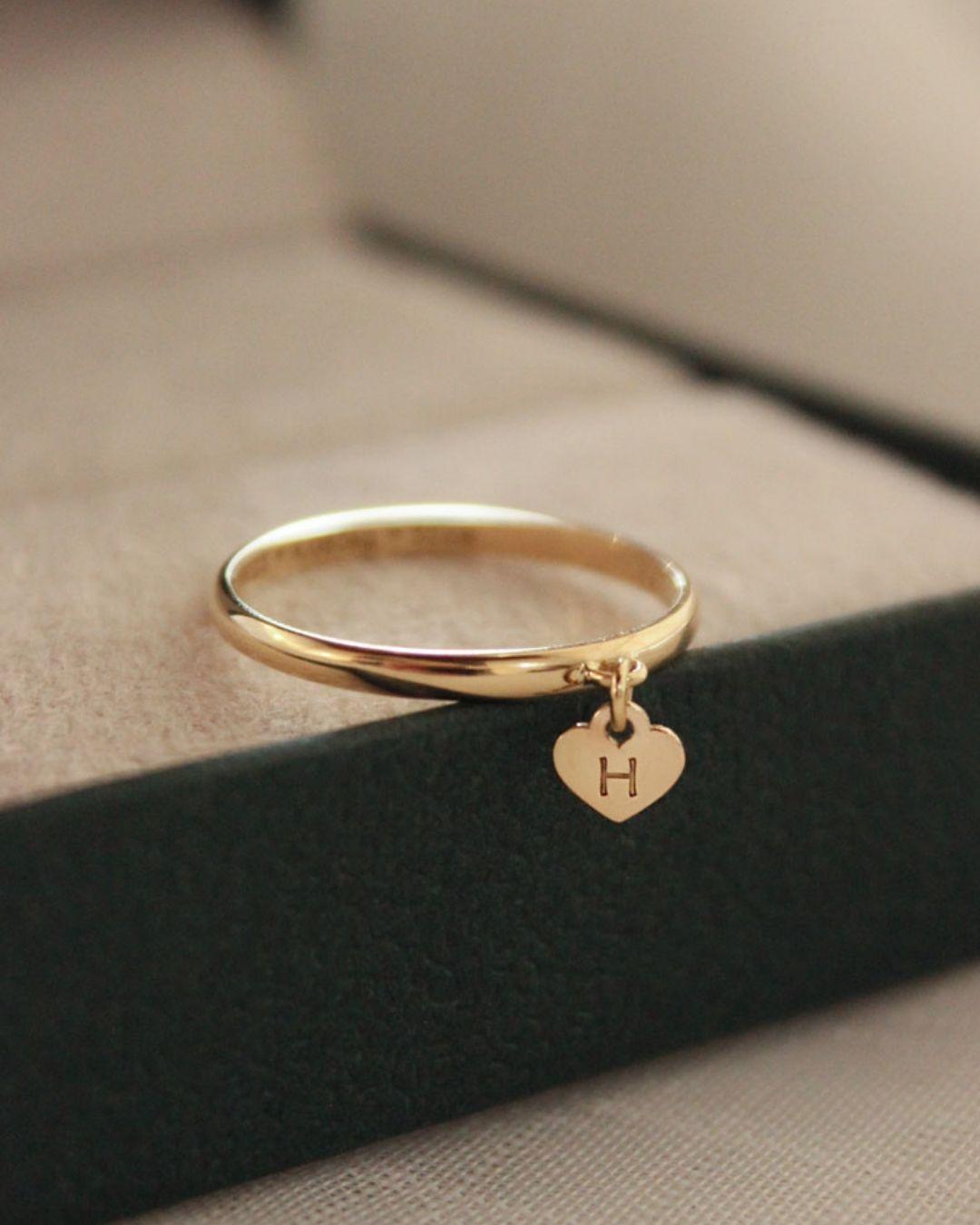 Anel Pingente Coração Personalizado Ouro 18K