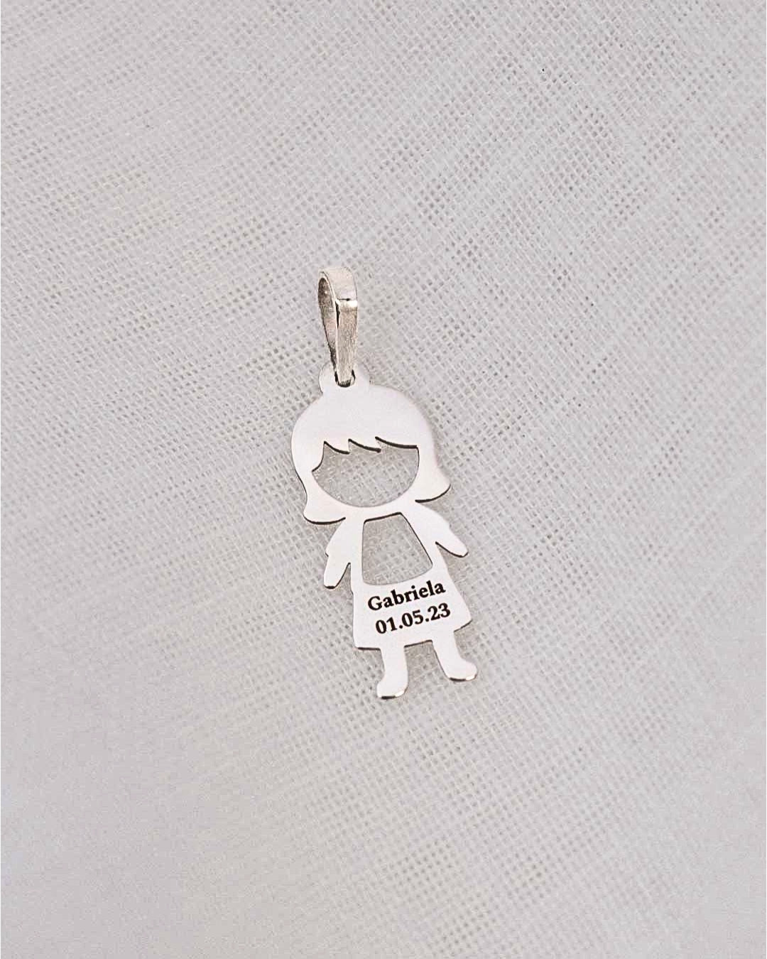 Pingente Personalizado Menina Luiza Prata 950