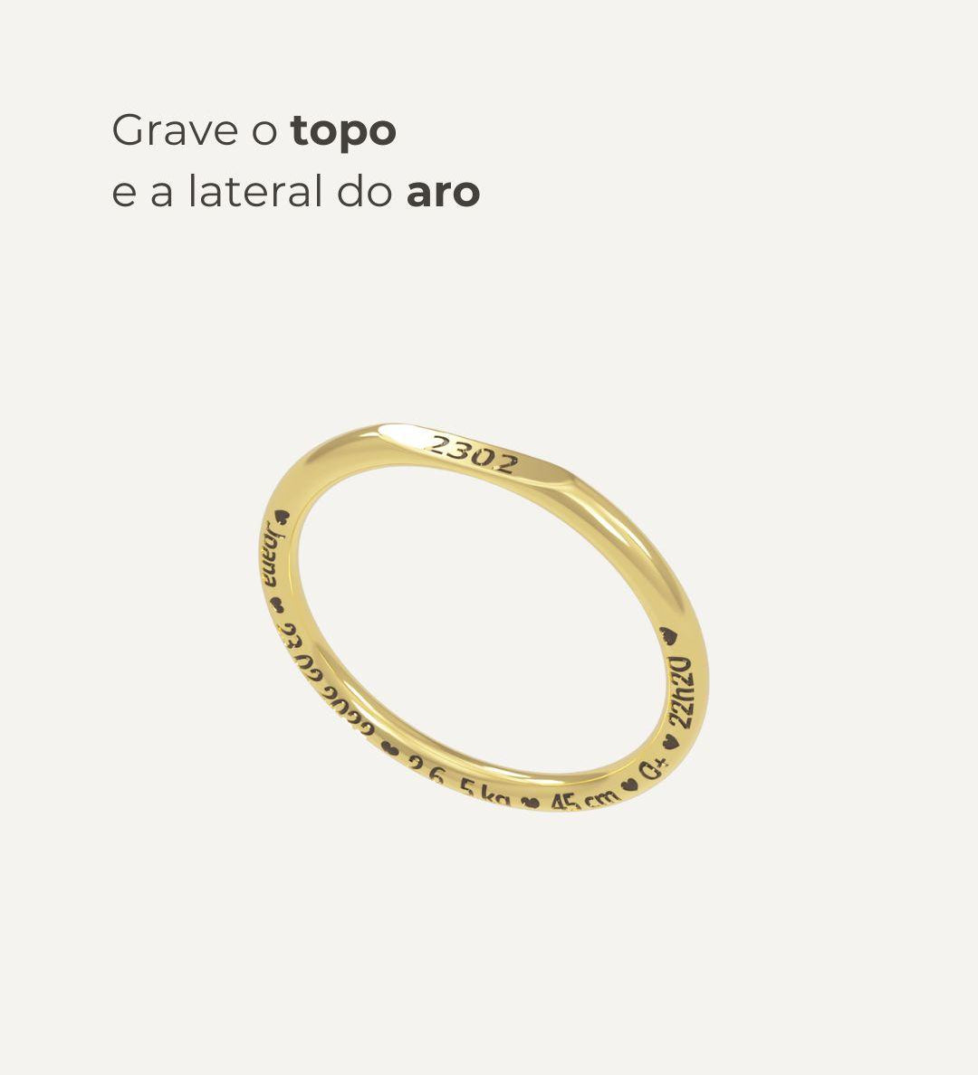 Anel Memórias Topo Reto Personalizado Ouro 18K (NEW)