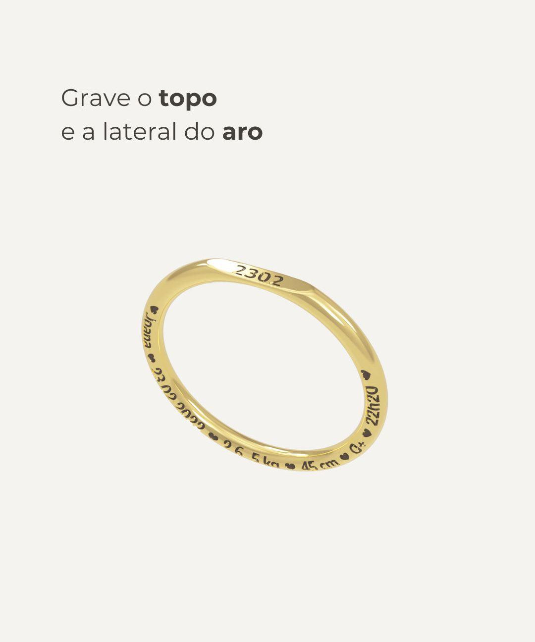 Anel Memórias Topo Reto Personalizado Ouro 18K (NEW)