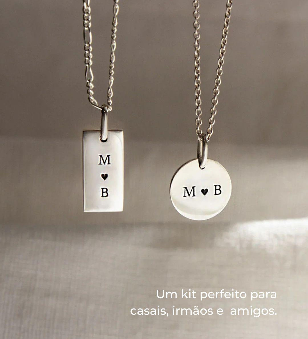 Kit Pingentes Personalizados Redondo + Retangular Prata 950