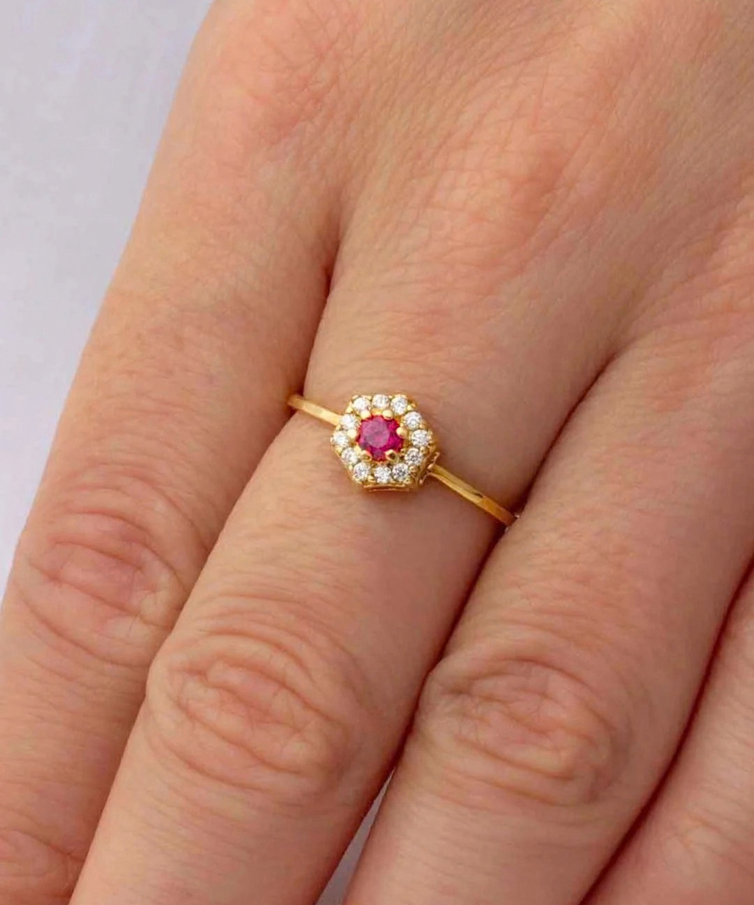 Anel Formatura Hexagonal Aro Delicado Ouro 18K