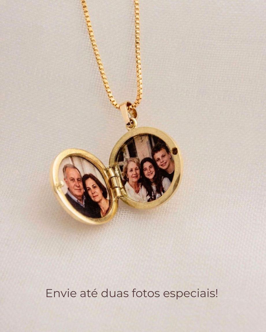 Pingente Relicário Redondo Estrela  Personalizado Ouro 18K