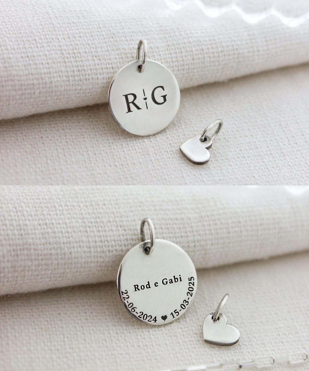 Kit Pingentes Personalizados Redondo 12mm e Coração Mini Prata 950