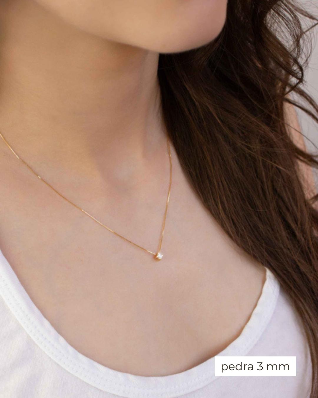 Colar Ponto de Luz Zircônia ou Diamante Ouro 18K
