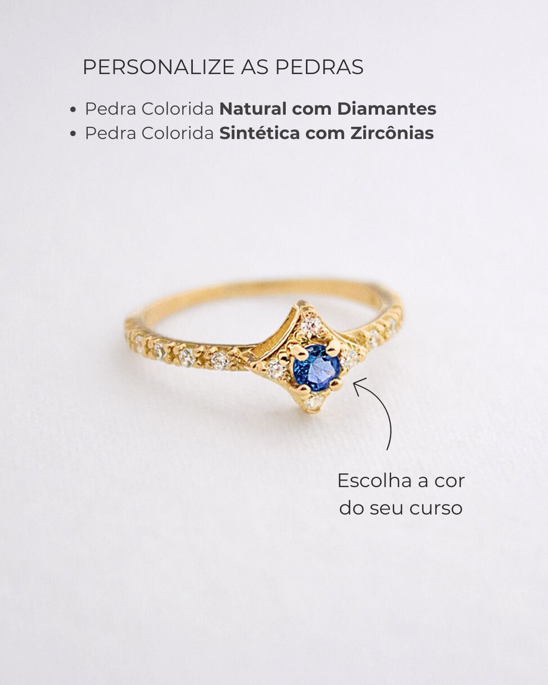 Anel Formatura Losango Aro Cravejado Ouro 18K