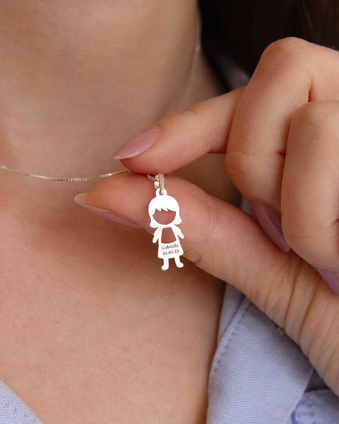 Pingente Personalizado Menina Luiza Prata 950