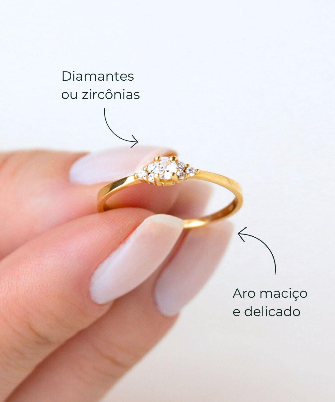 Anel Solitário Personalizado Ouro 18K 7 Pedras Aro Afinado