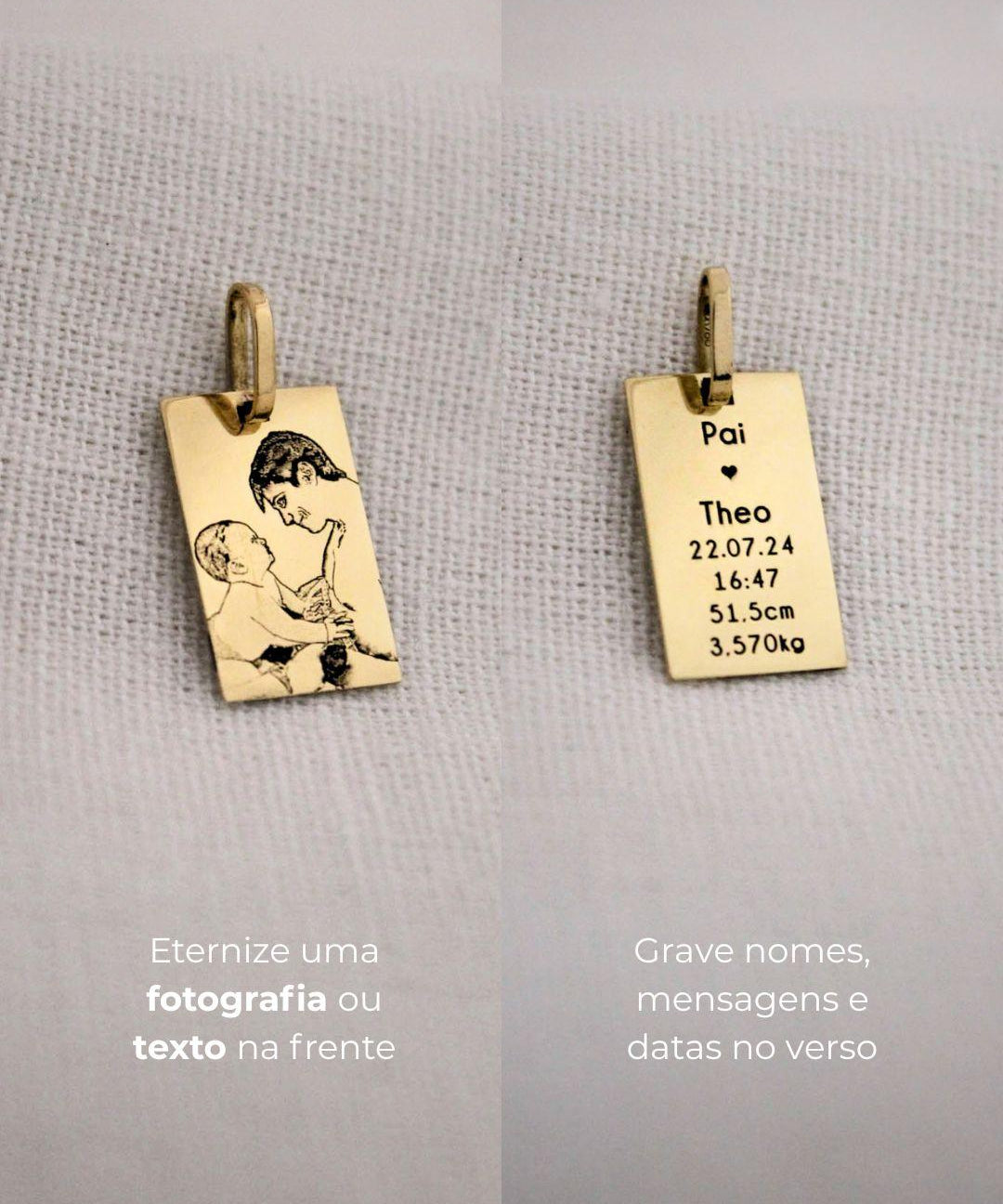 Pingente Personalizado Retangular Ouro 18K