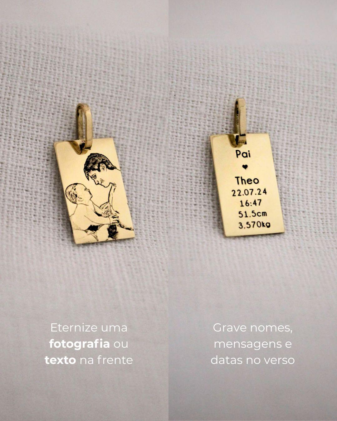 Pingente Personalizado Retangular Ouro 18K