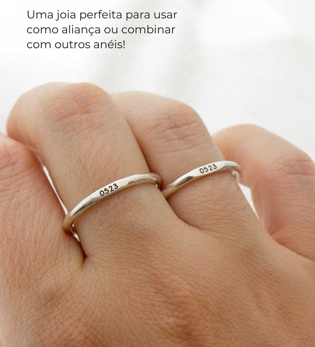 Anel Memórias Topo Reto Personalizado Prata 950 (NEW)
