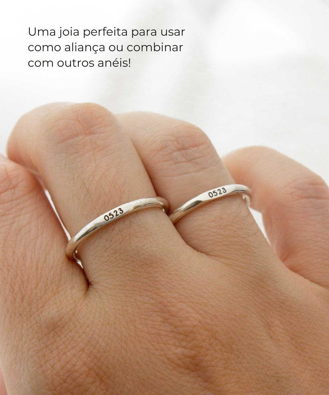 Anel Memórias Topo Reto Personalizado Prata 950 (NEW)