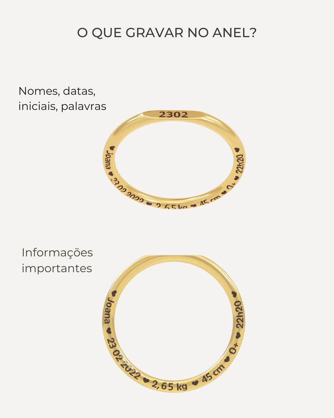 Anel Memórias Topo Reto Personalizado Ouro 18K