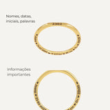 Anel Memórias Topo Reto Personalizado Ouro 18K