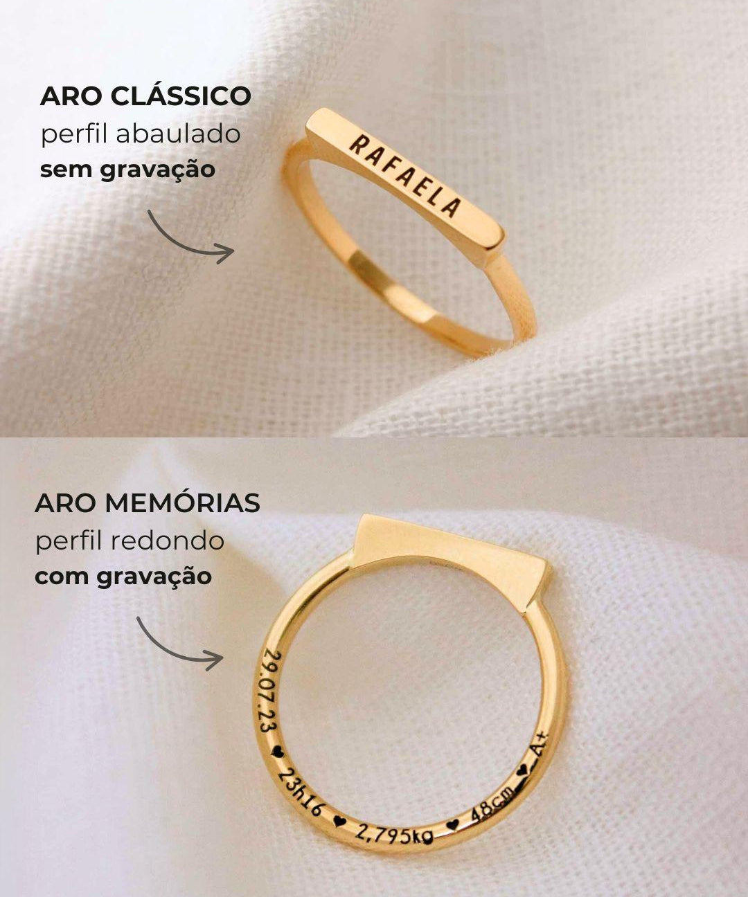 Anel Nome Personalizado Ouro 18K