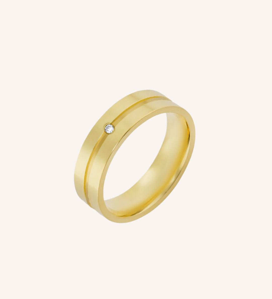 Aliança Personalizada Ouro 18K Anatômica | 6mm Reta com Friso e 1 Brilhante - Montezza Joias