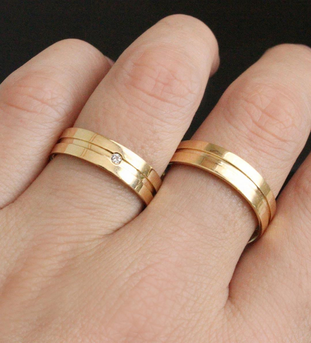 Aliança Personalizada Ouro 18K Anatômica | 6mm Reta com Friso - Montezza Joias