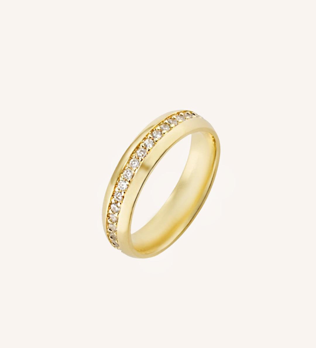 Aliança Personalizada Ouro 18K Anatômica | 5mm Abaulada 1 Linha Cravejada Zircônias - Montezza Joias