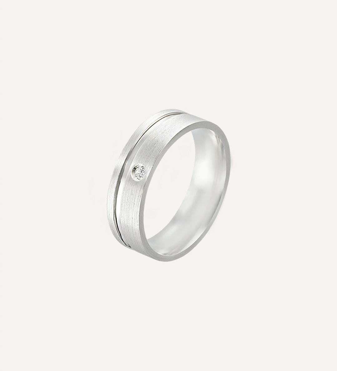 Aliança Namoro Prata 950 1 Zircônia Fosca Friso Lateral 6mm - Montezza Joias