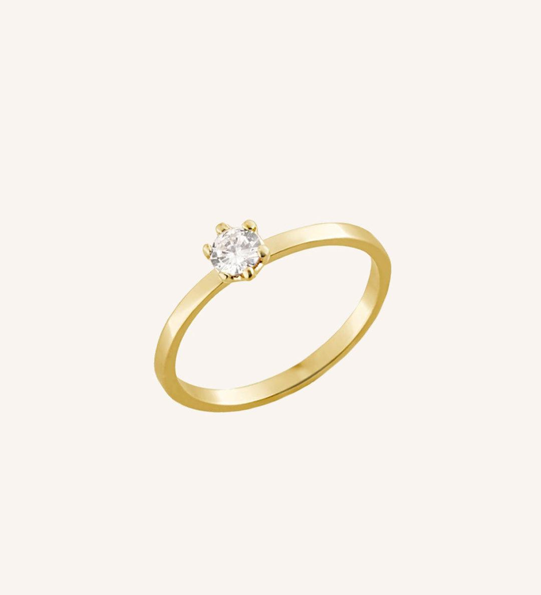 Anel Solitário Personalizado Ouro 18K Zircônia Aro Reto - Montezza Joias
