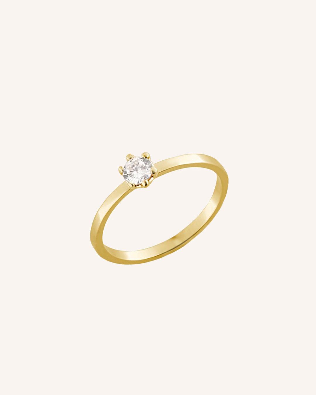 Anel Solitário Personalizado Ouro 18K Zircônia Aro Reto - Montezza Joias