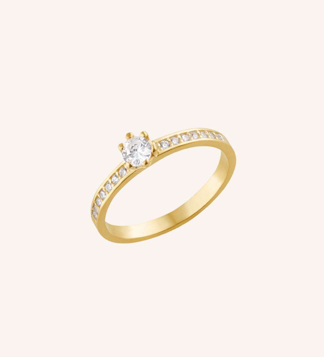 Anel Solitário Personalizado Ouro 18K Diamantes Aro Cravejado - Montezza Joias