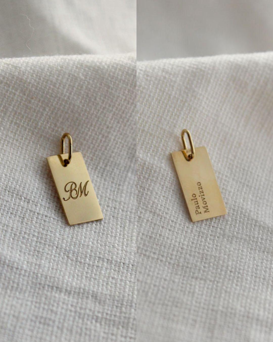 Pingente Personalizado Retangular Ouro 18K