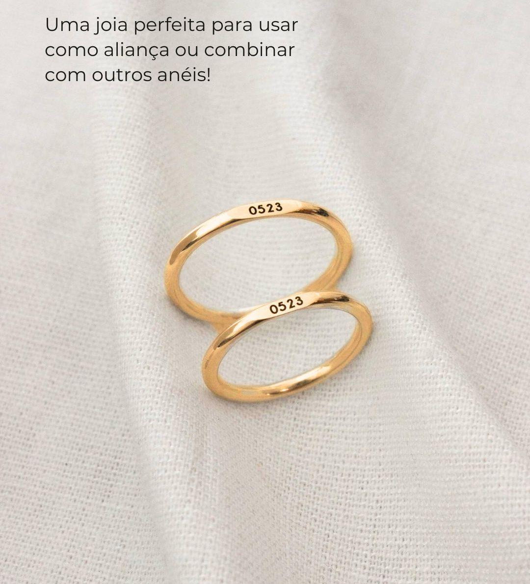Anel Memórias Topo Reto Personalizado Ouro 18K (NEW)