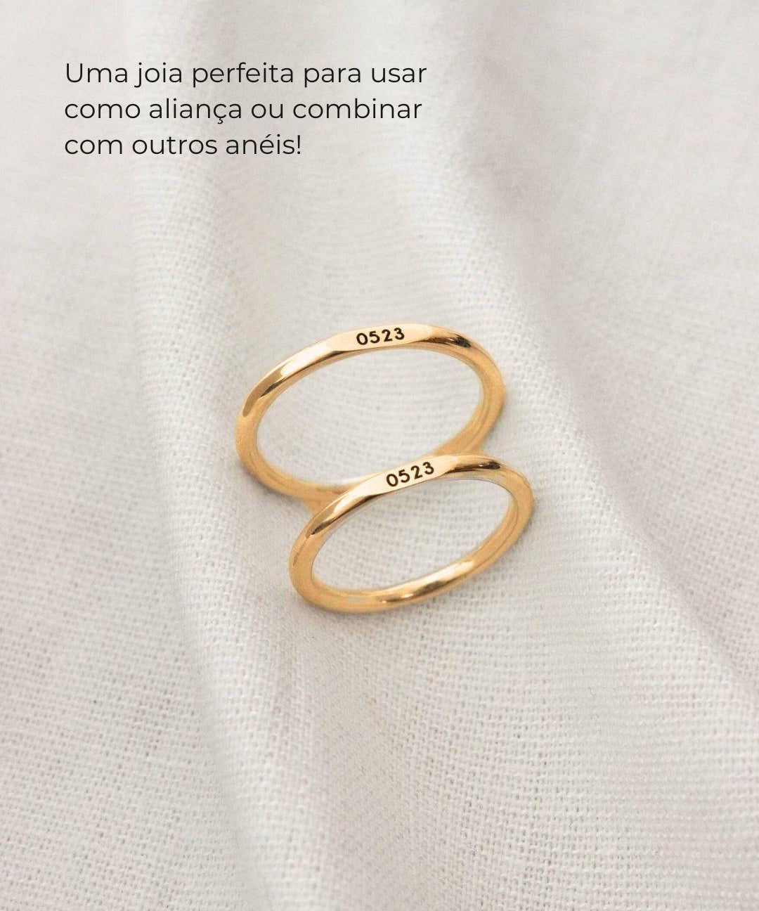 Anel Memórias Topo Reto Personalizado Ouro 18K (NEW)