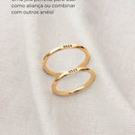 Anel Memórias Topo Reto Personalizado Ouro 18K (NEW)
