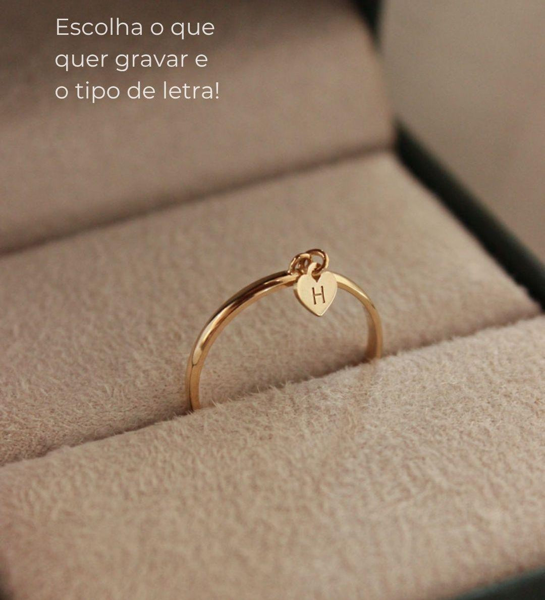 Anel Pingente Coração Personalizado Ouro 18K