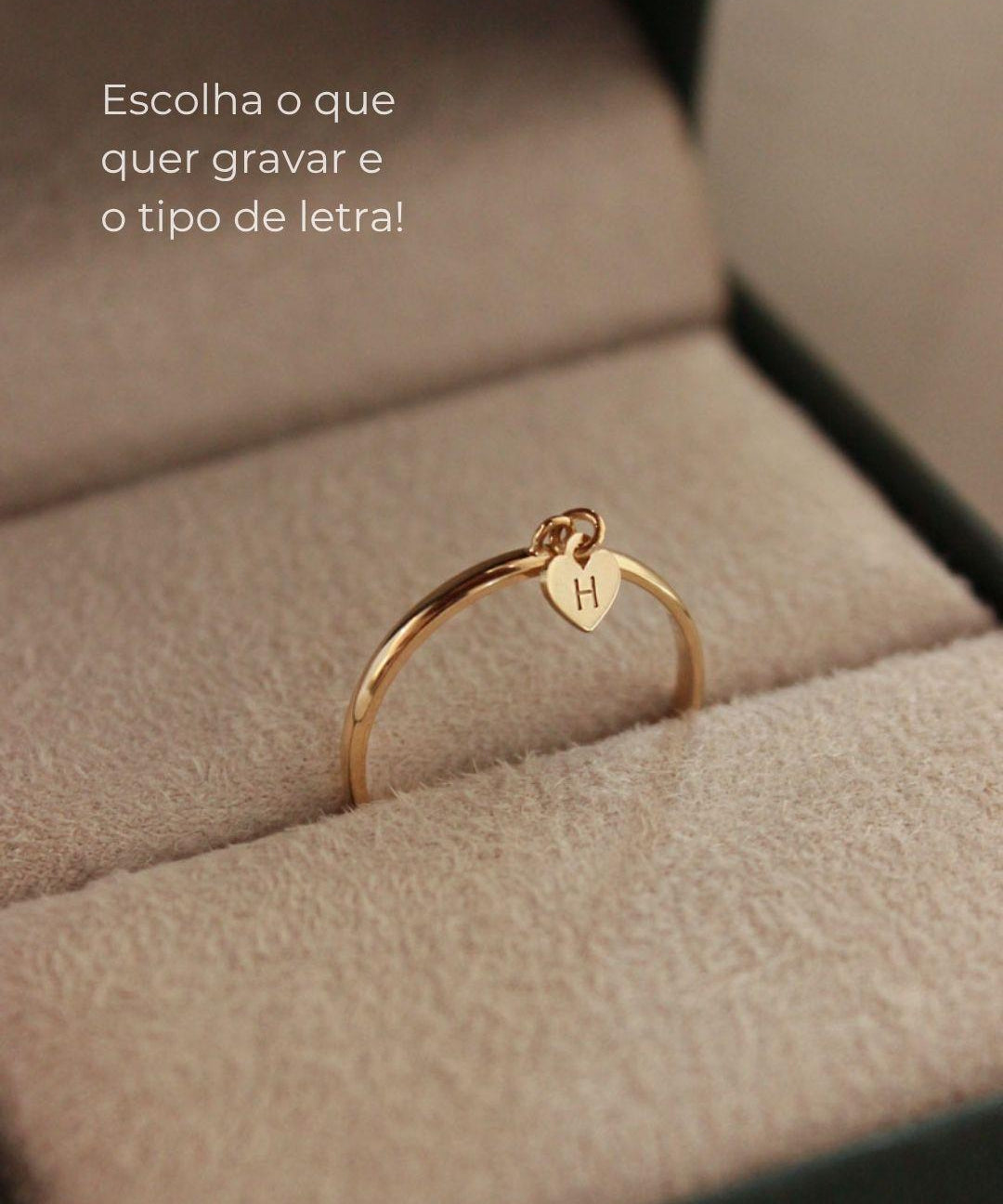 Anel Pingente Coração Personalizado Ouro 18K